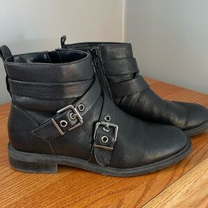 BLEEKER AND BOND Kelsey Black Leather Moto Ankle Boot